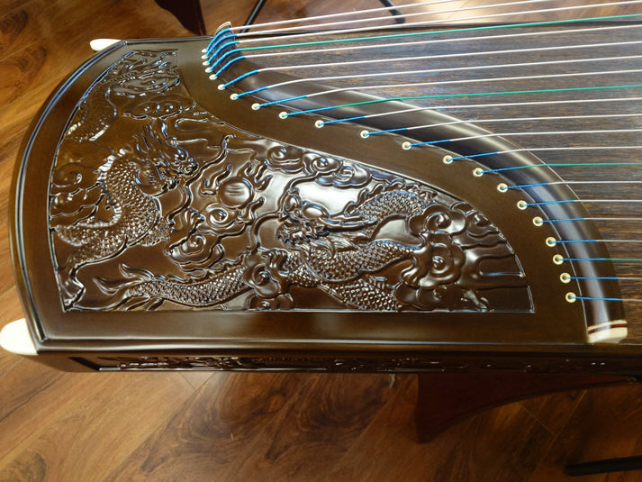 Sound of China Golden-Thread Nanmu Guzheng with Dragon Carving 